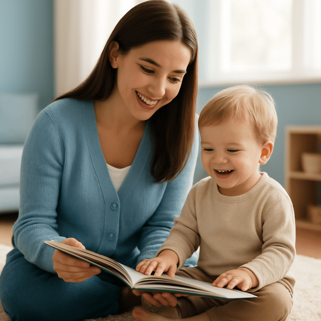 Care worker reading with a small child
